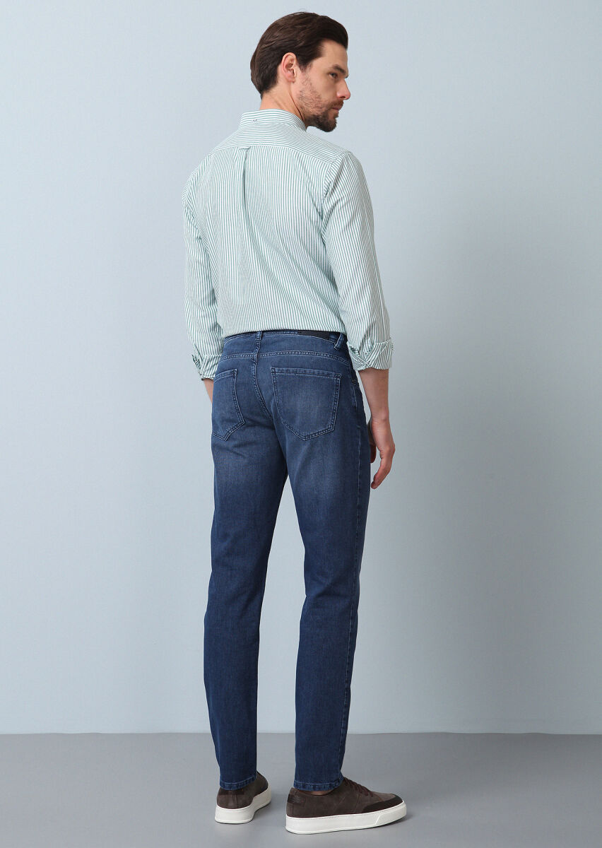 Lacivert Düz Regular Fit Denim %100 Pamuk Pantolon - 5