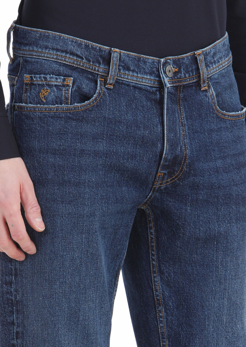 Lacivert Düz Regular Fit Denim %100 Pamuk Pantolon - 3