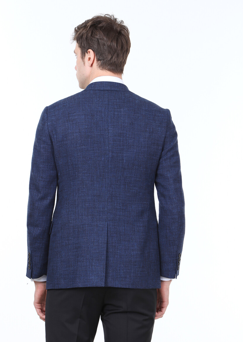 Lacivert Düz Regular Fit Yün Karışımlı Ceket - 5
