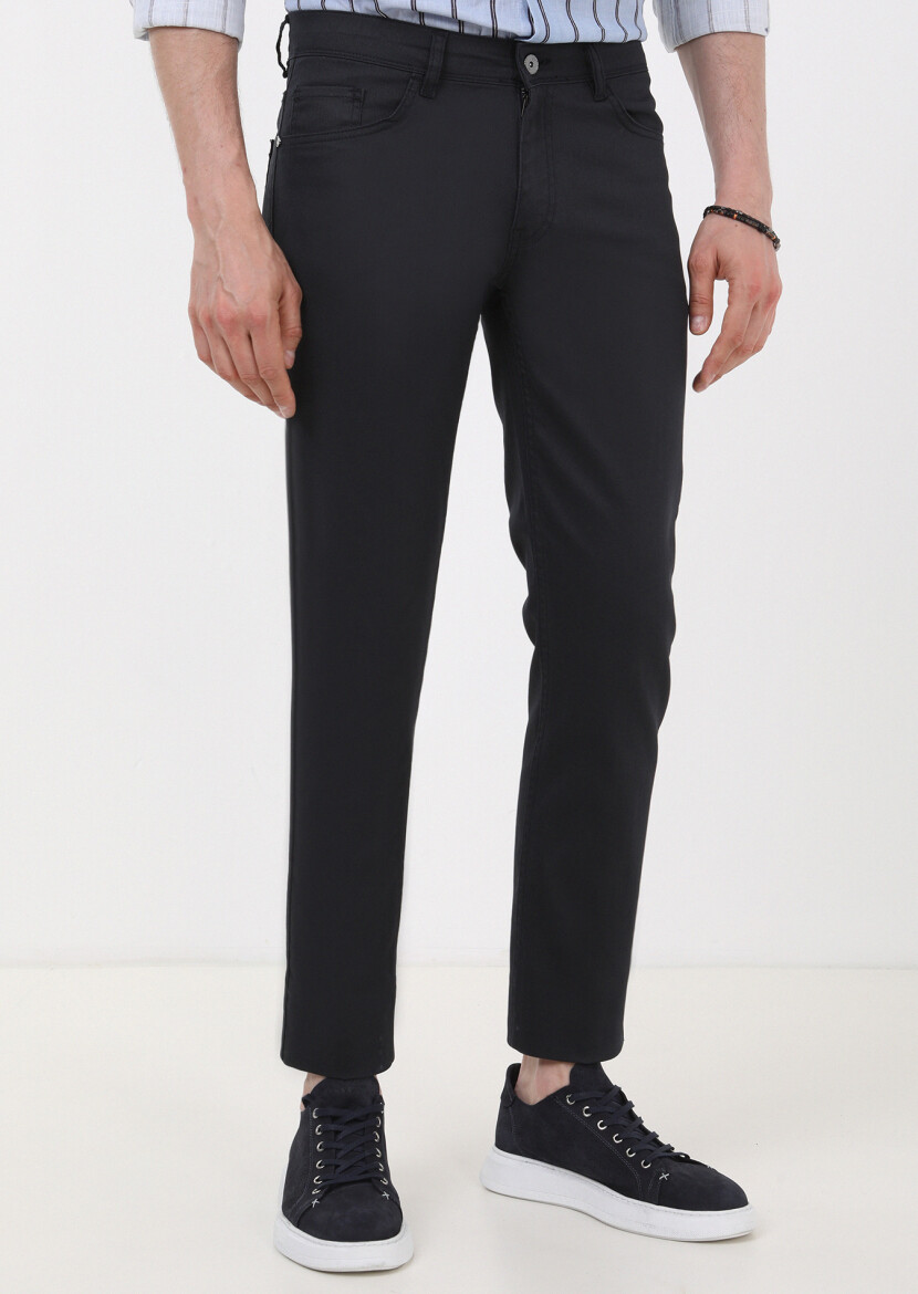 Lacivert Düz Slim Fit Denim Pamuk Karışımlı Pantolon 