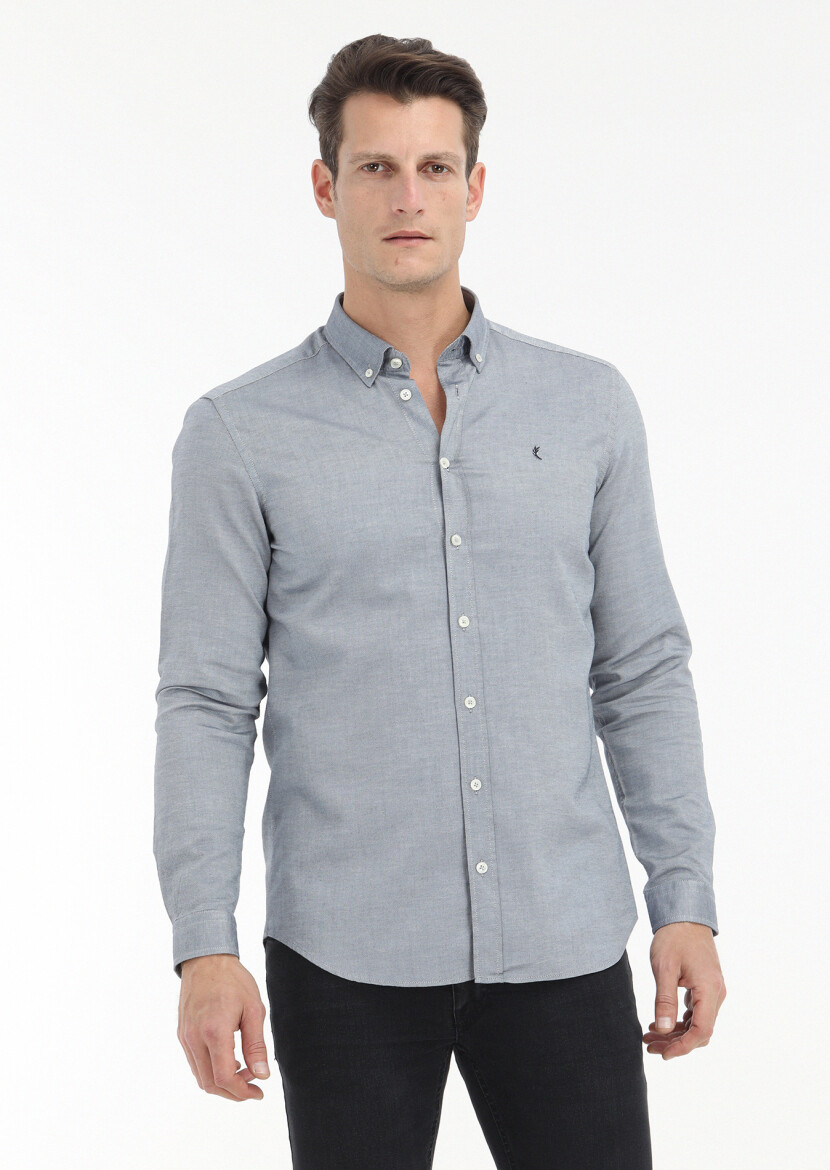 Lacivert Düz Slim Fit Dokuma Casual %100 Pamuk Gömlek 