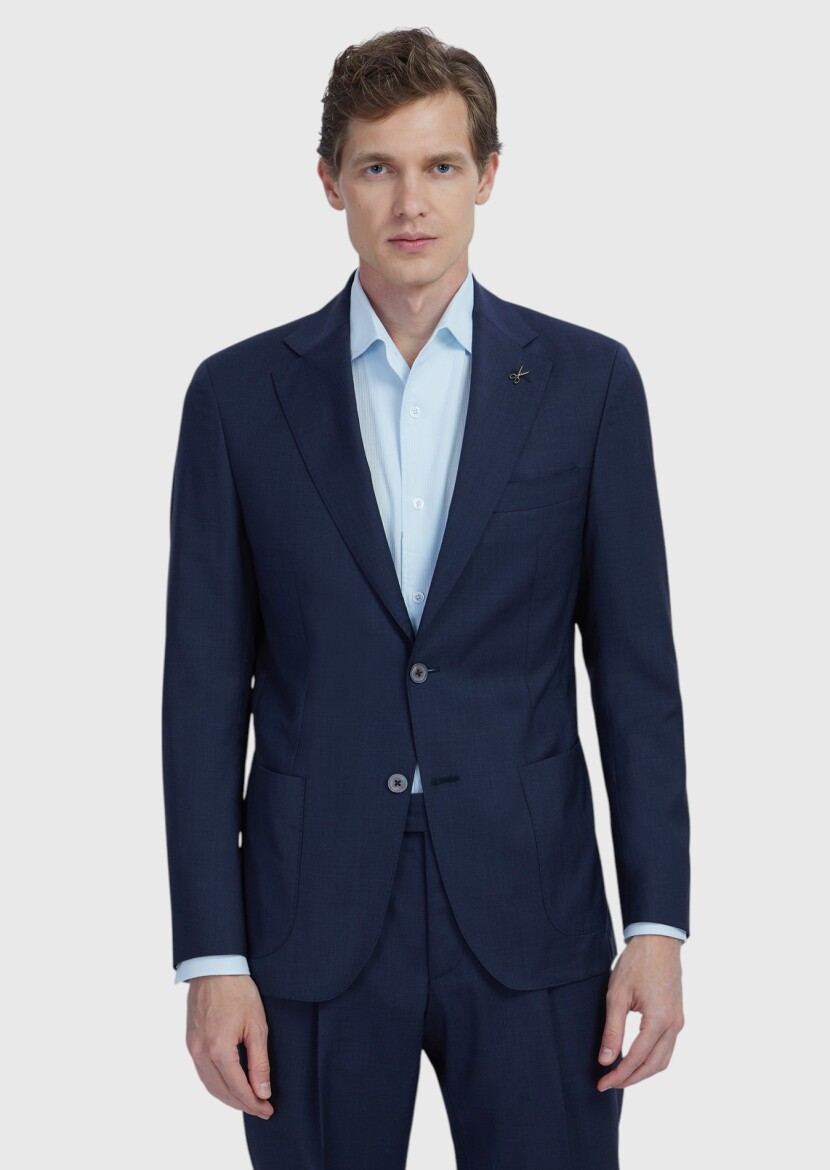 Lacivert Düz Zeroweight Slim Fit %100 Yün Ceket - 1