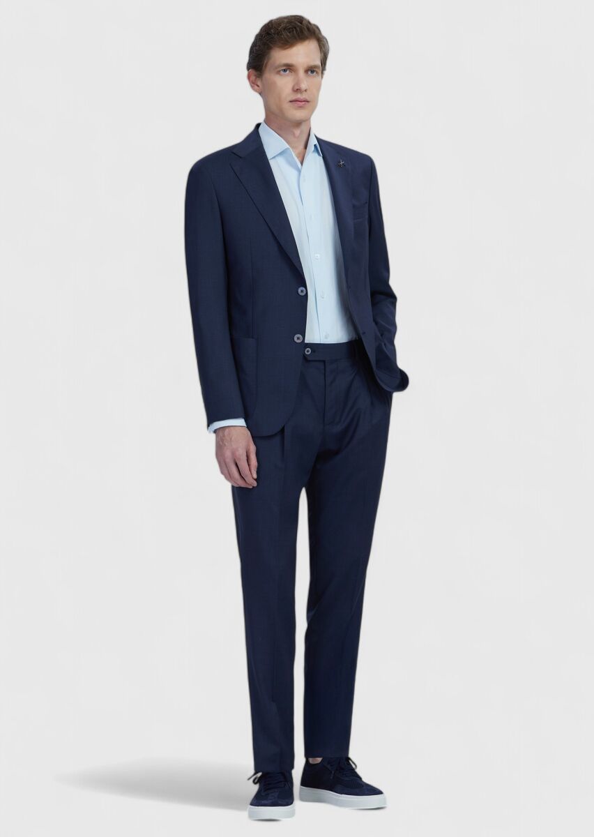 Lacivert Düz Zeroweight Slim Fit %100 Yün Ceket - 2