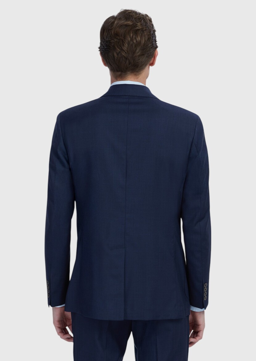 Lacivert Düz Zeroweight Slim Fit %100 Yün Ceket - 5