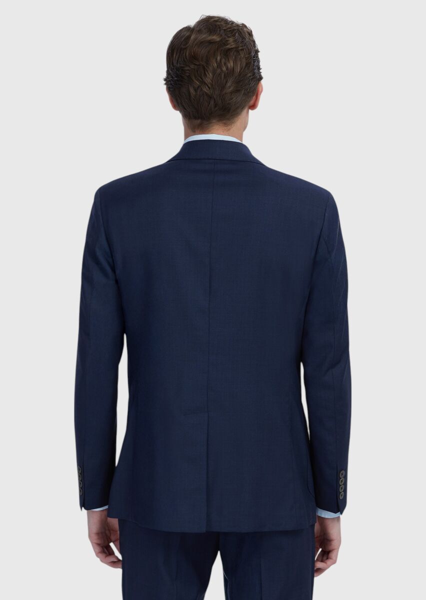 Lacivert Düz Zeroweight Slim Fit %100 Yün Ceket - 5