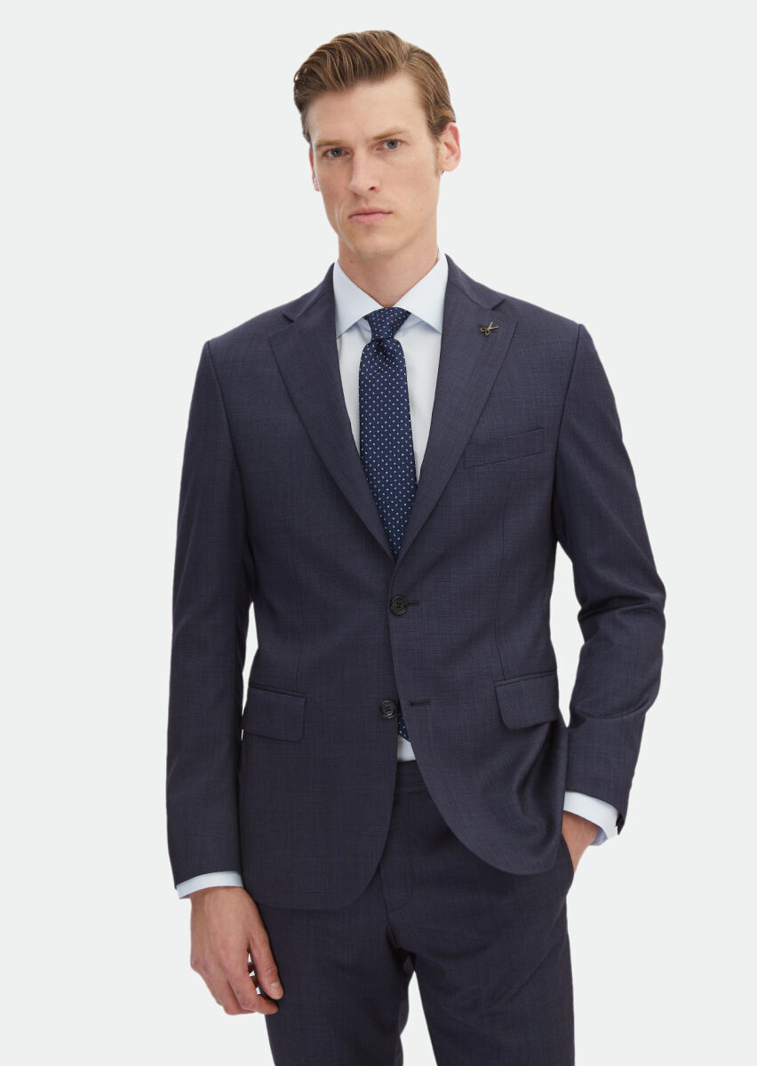 Lacivert Düz Zeroweight Slim Fit İpek Karışımlı Takım Elbise - 1