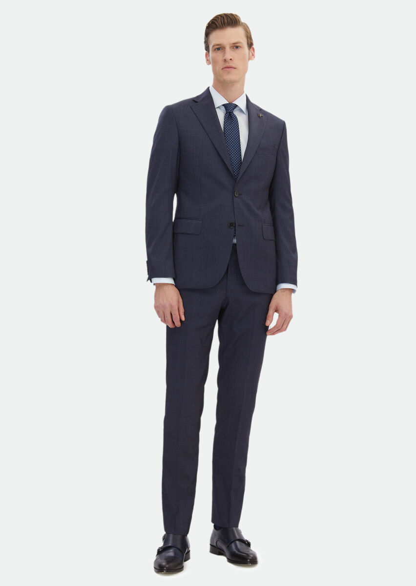 Lacivert Düz Zeroweight Slim Fit İpek Karışımlı Takım Elbise - 2