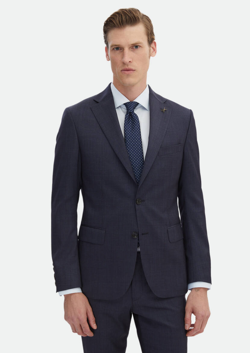 Lacivert Düz Zeroweight Slim Fit İpek Karışımlı Takım Elbise - 3