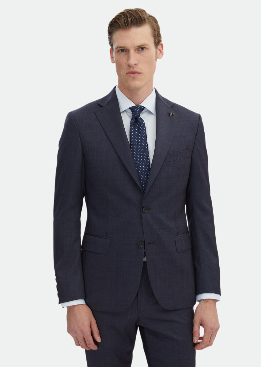 Lacivert Düz Zeroweight Slim Fit İpek Karışımlı Takım Elbise - 3
