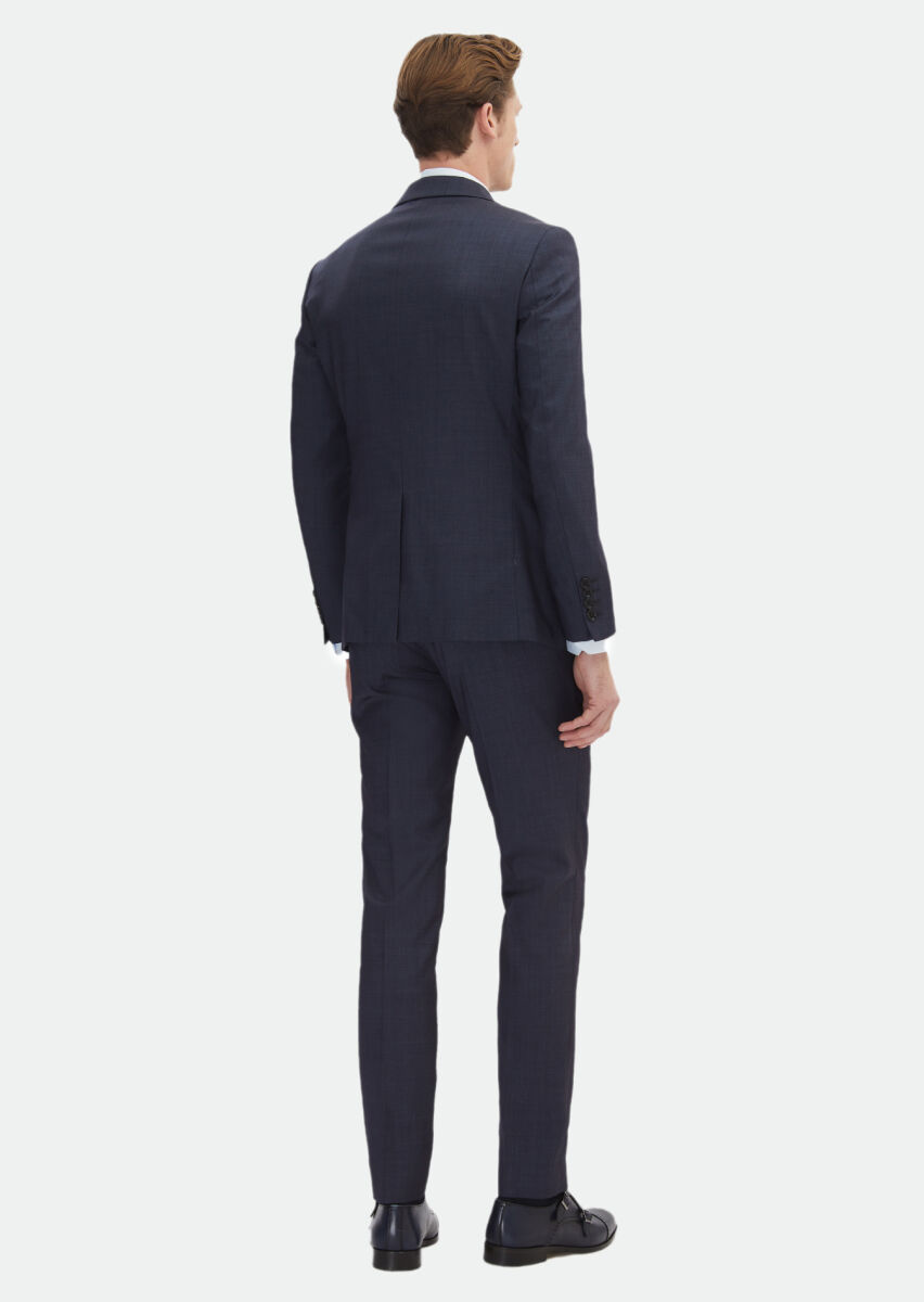 Lacivert Düz Zeroweight Slim Fit İpek Karışımlı Takım Elbise - 6