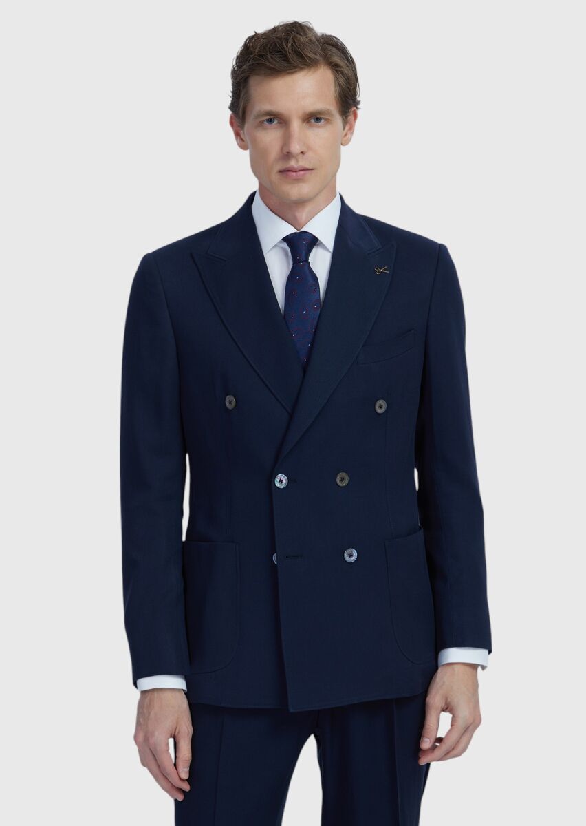 Lacivert Düz Zeroweight Slim Fit Yün Karışımlı Takım Elbise - 1