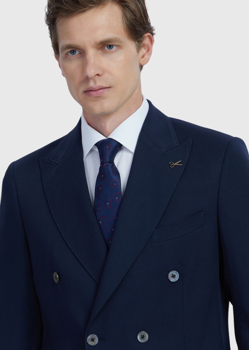 Lacivert Düz Zeroweight Slim Fit Yün Karışımlı Takım Elbise - 3
