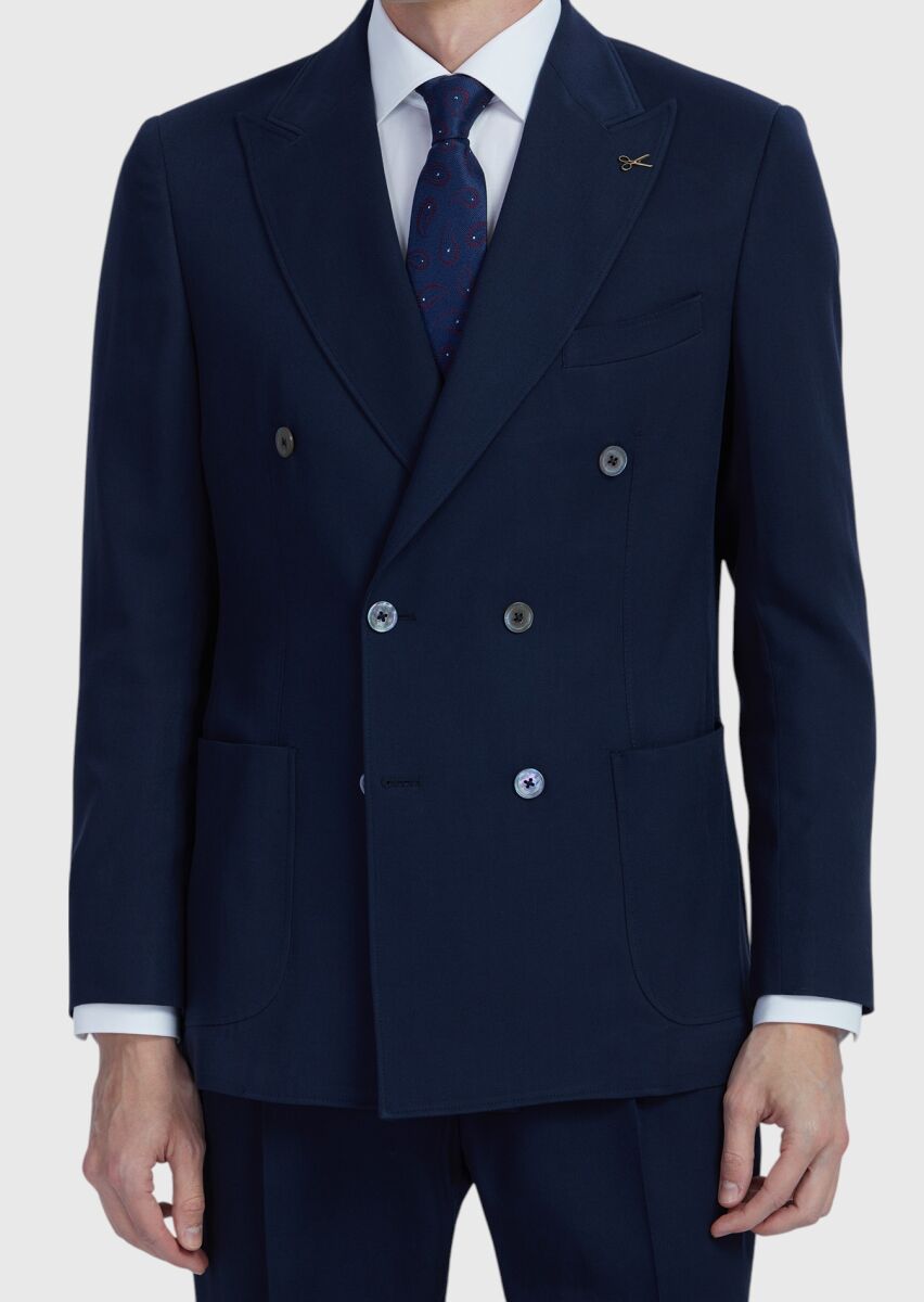 Lacivert Düz Zeroweight Slim Fit Yün Karışımlı Takım Elbise - 5
