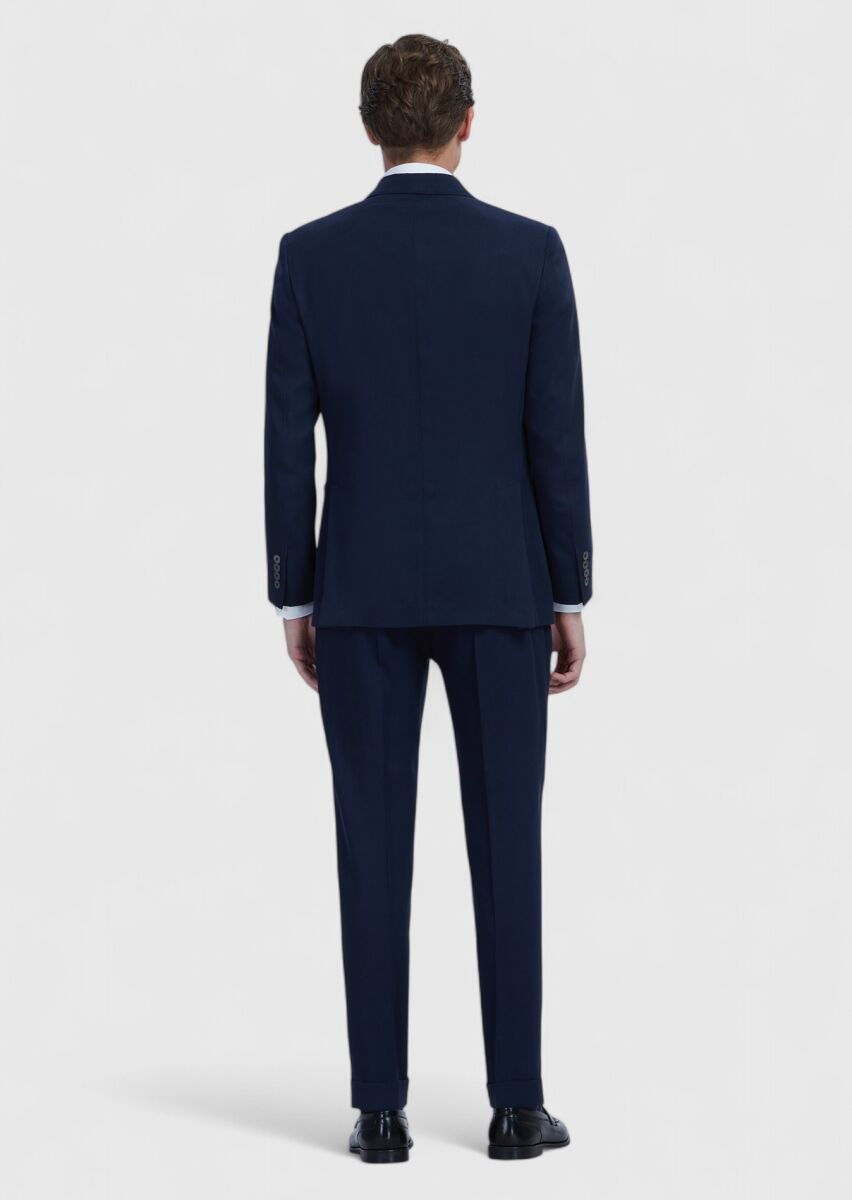 Lacivert Düz Zeroweight Slim Fit Yün Karışımlı Takım Elbise - 8