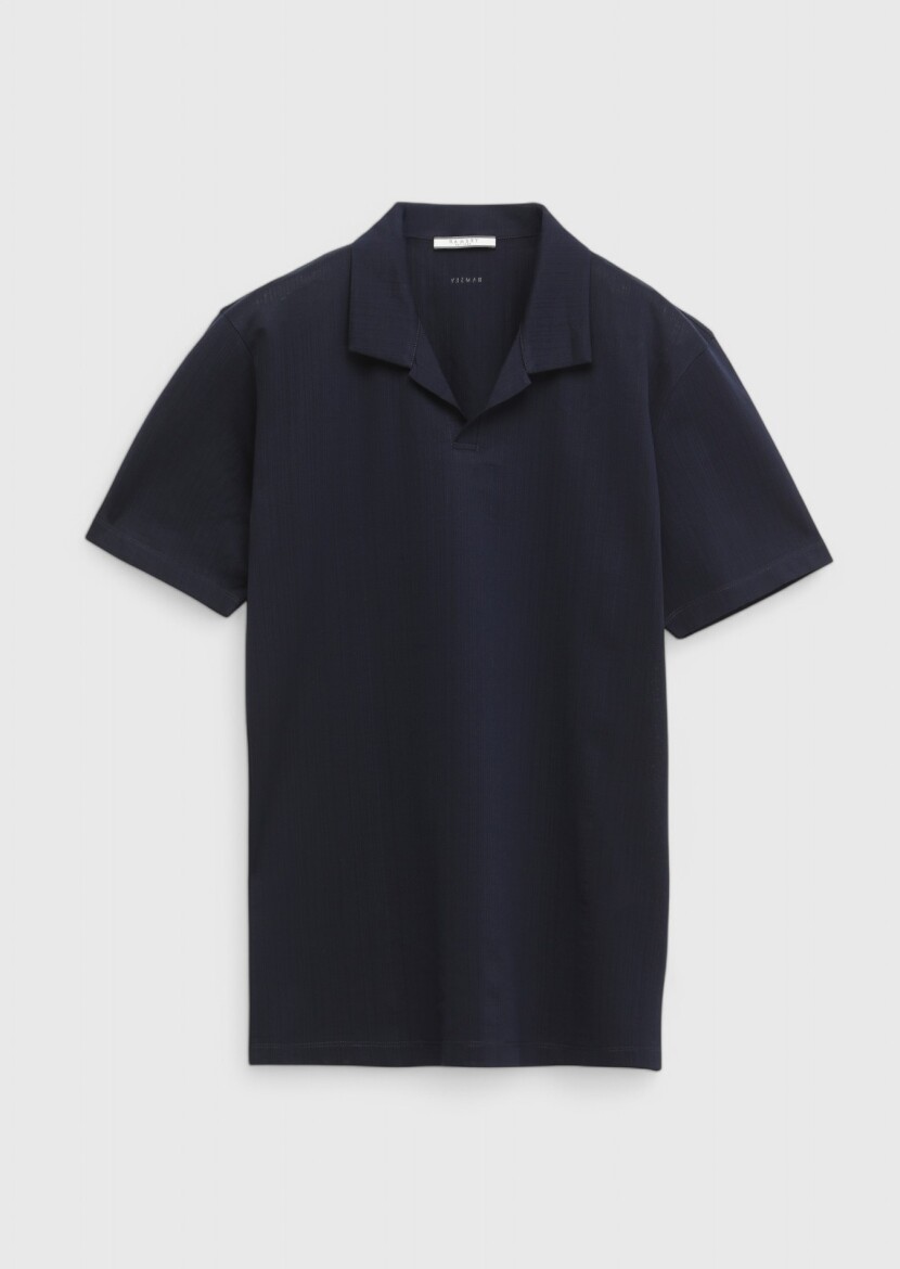 Lacivert Jakarlı Polo Yaka %100 Pamuk T-Shirt 