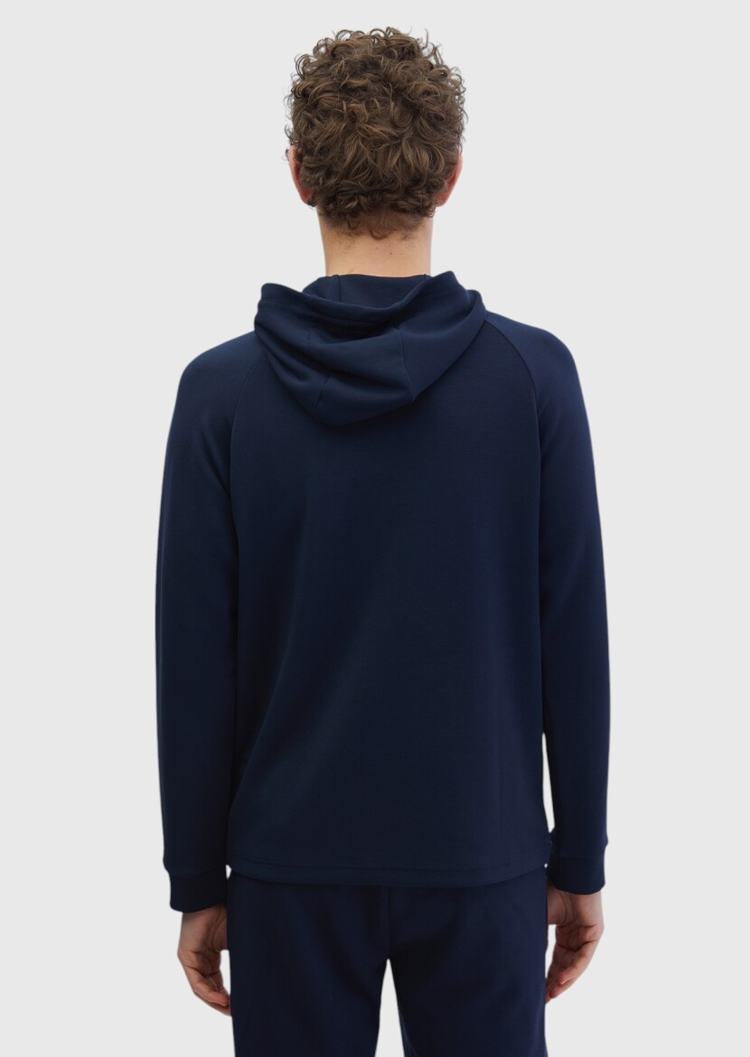 Lacivert Kapüşonlu Düz Sweatshırt - 5