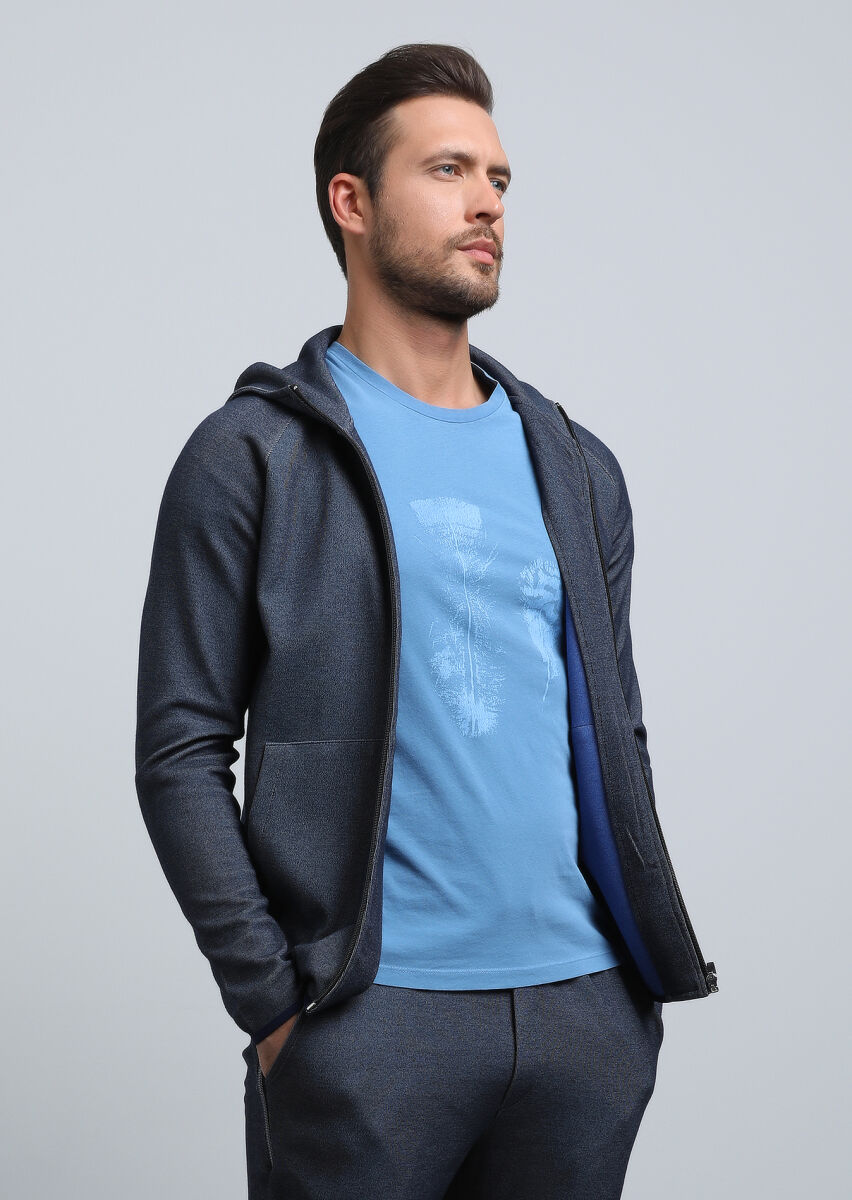 Lacivert Kapüşonlu Sweatshırt - 3