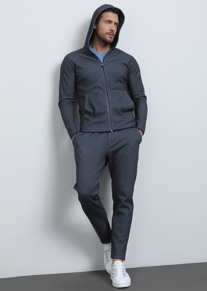Lacivert Kapüşonlu Sweatshırt - 4