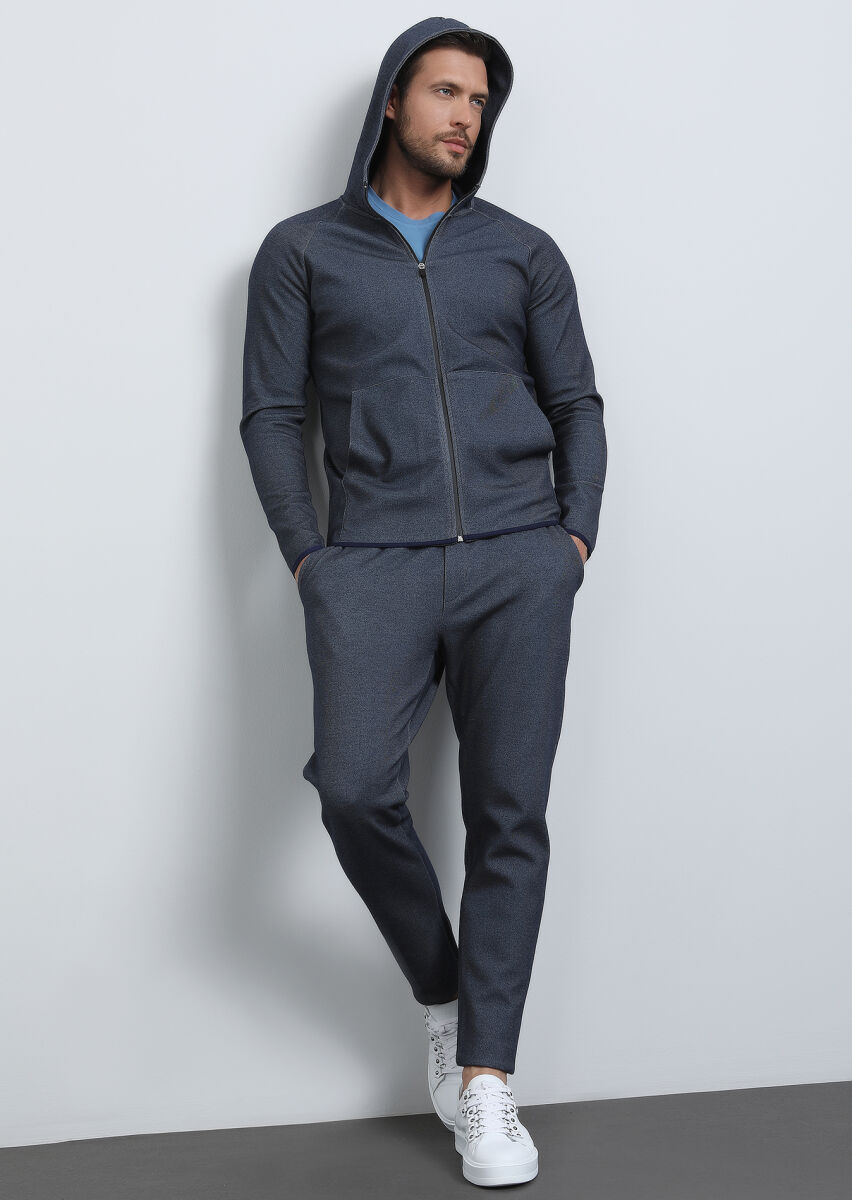 Lacivert Kapüşonlu Sweatshırt - 4
