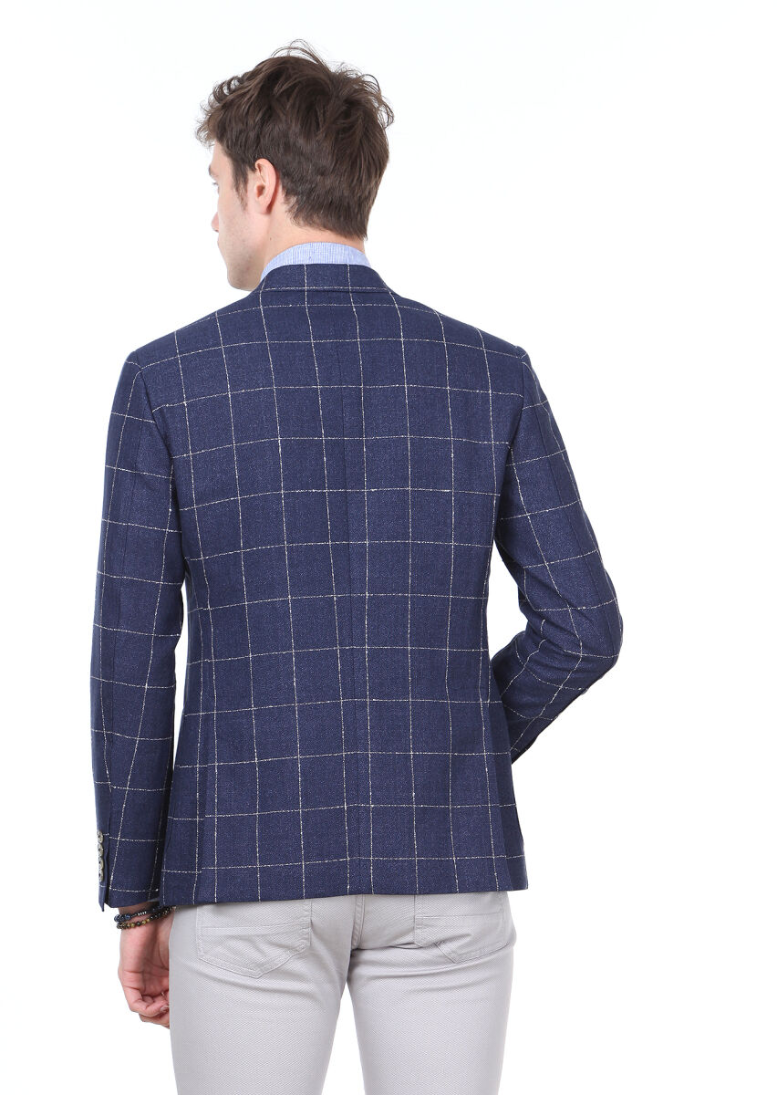 Lacivert Kareli Zeroweight Slim Fit Pamuk Karışımlı Ceket - 4