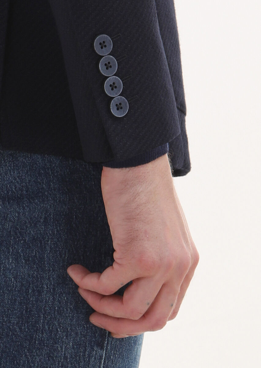 Lacivert Mikro Comfort Fit Yün Karışımlı Ceket - 4