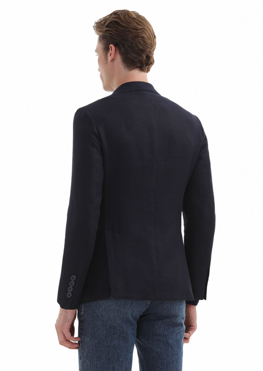 Lacivert Mikro Comfort Fit Yün Karışımlı Ceket - 5