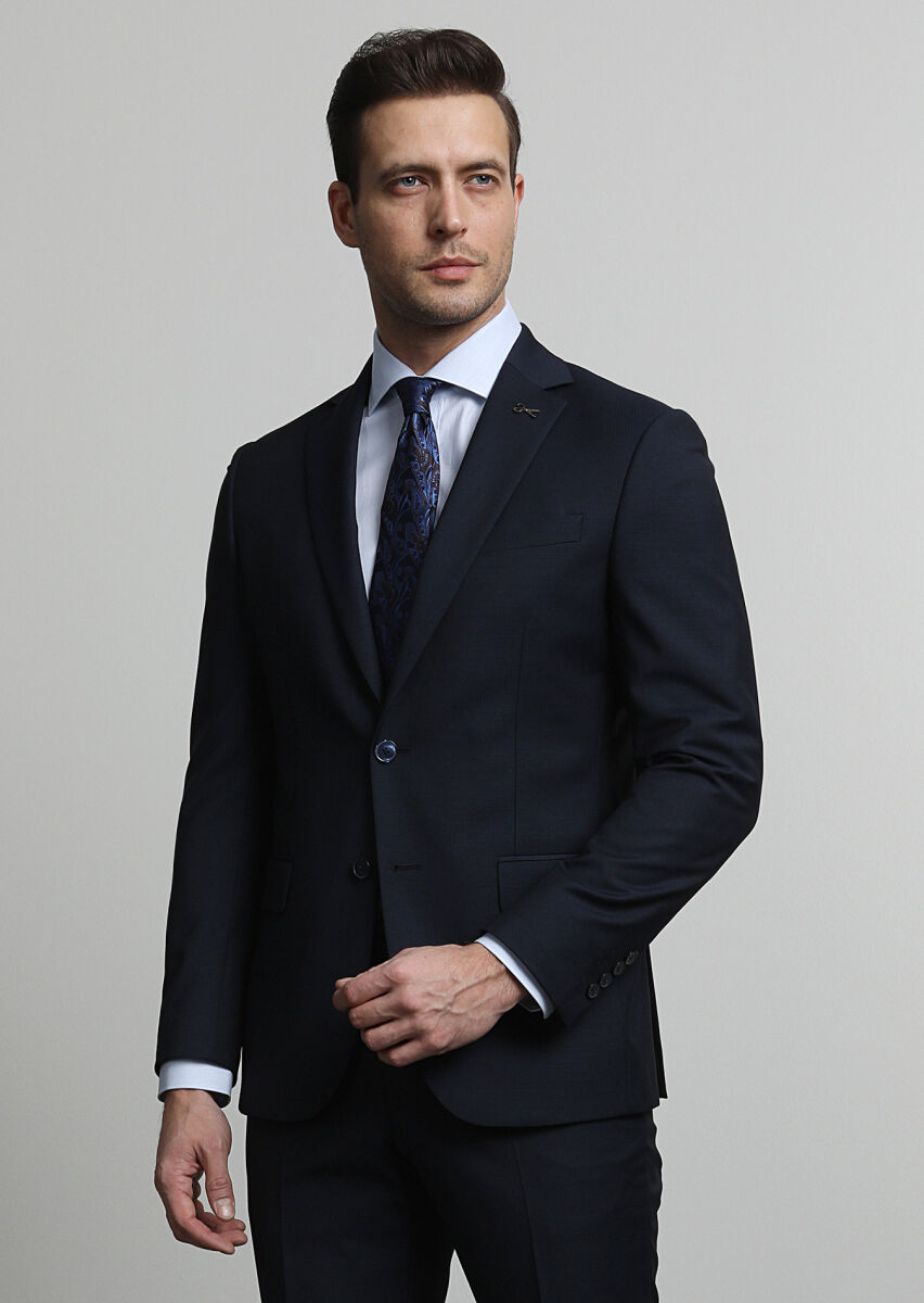 Lacivert Mikro Modern Fit Yün Karışımlı Takım Elbise - 2