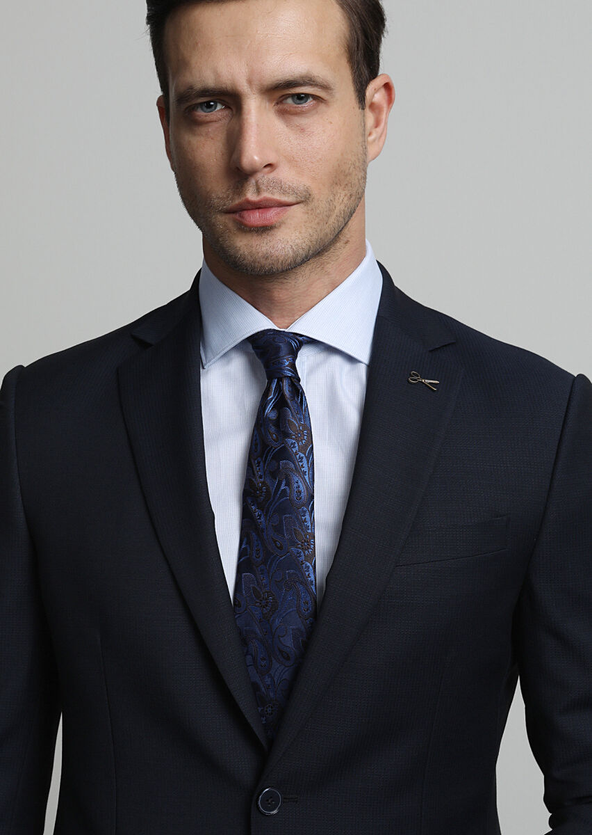 Lacivert Mikro Modern Fit Yün Karışımlı Takım Elbise - 3