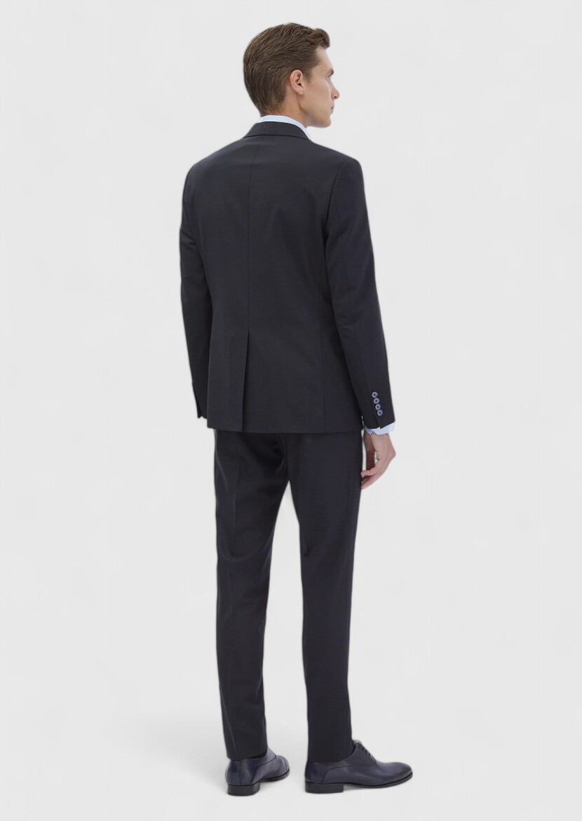 Lacivert Mikro Modern Fit Yün Karışımlı Takım Elbise - 7