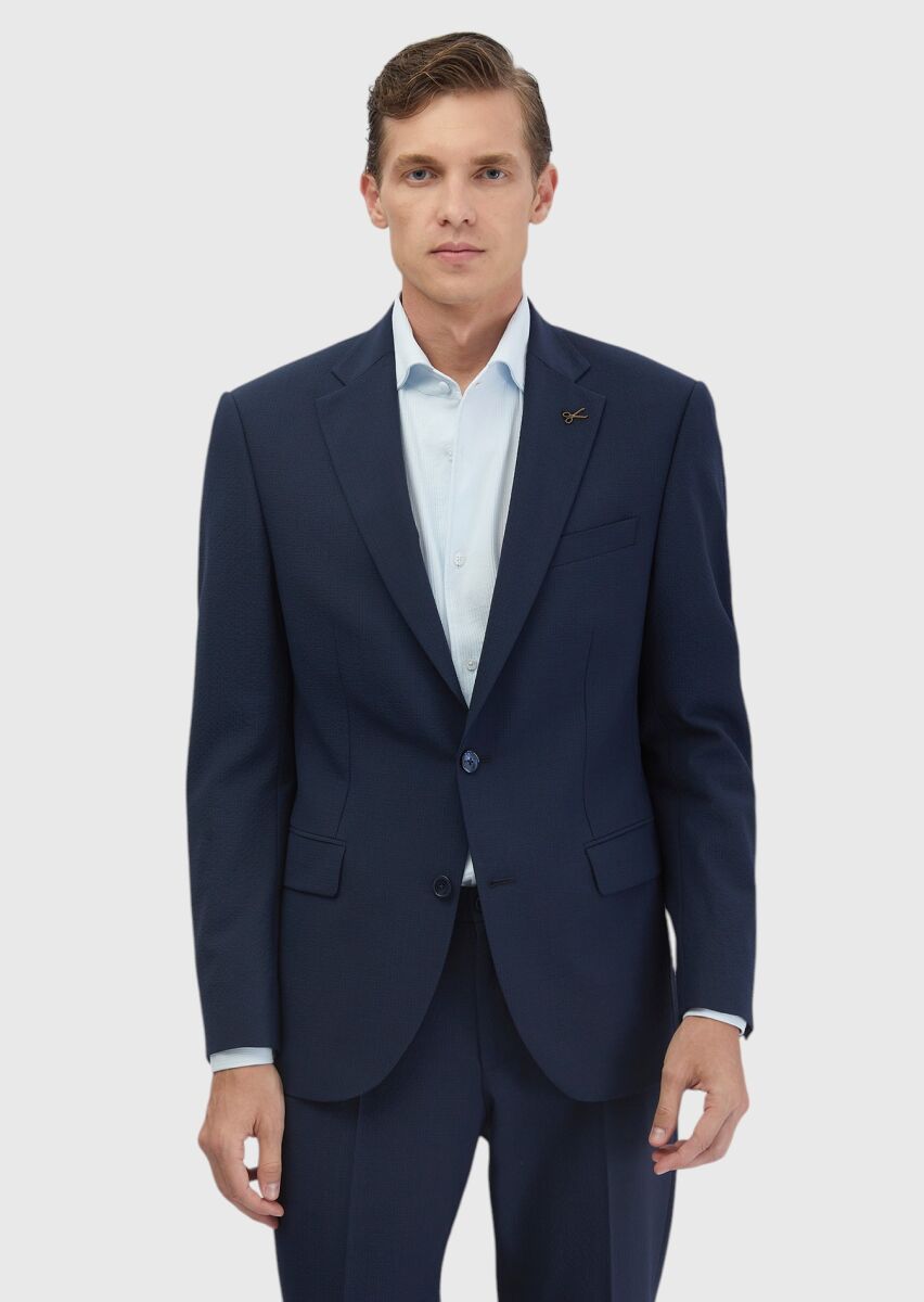 Lacivert Mikro Modern Fit Yün Karışımlı Takım Elbise - 1