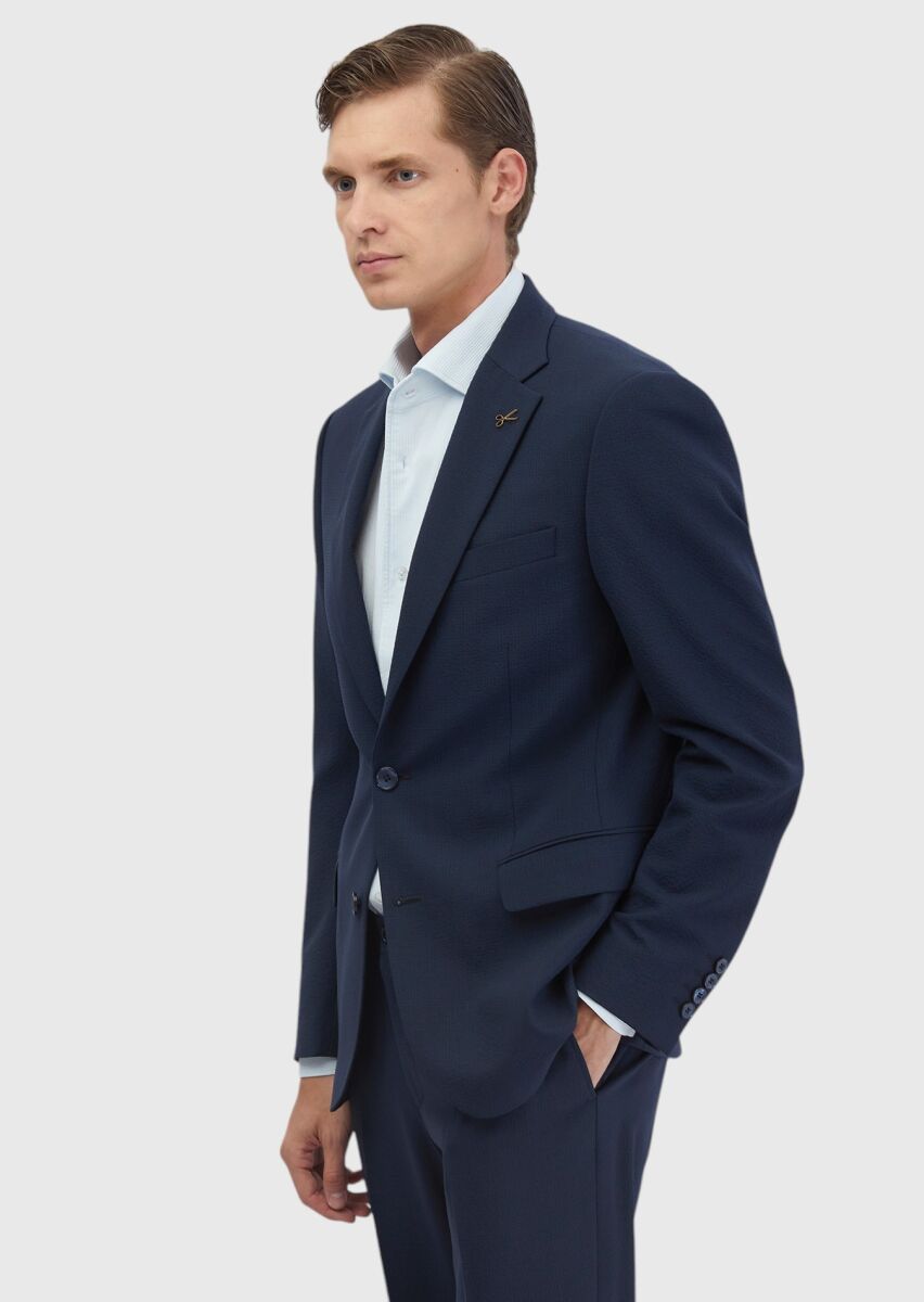 Lacivert Mikro Modern Fit Yün Karışımlı Takım Elbise - 3