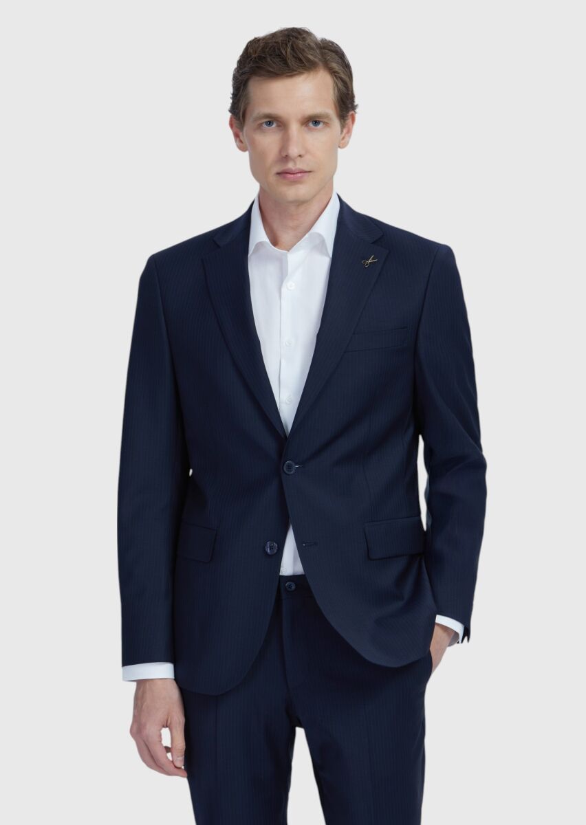 Lacivert Mikro Modern Fit Yün Karışımlı Takım Elbise - 1