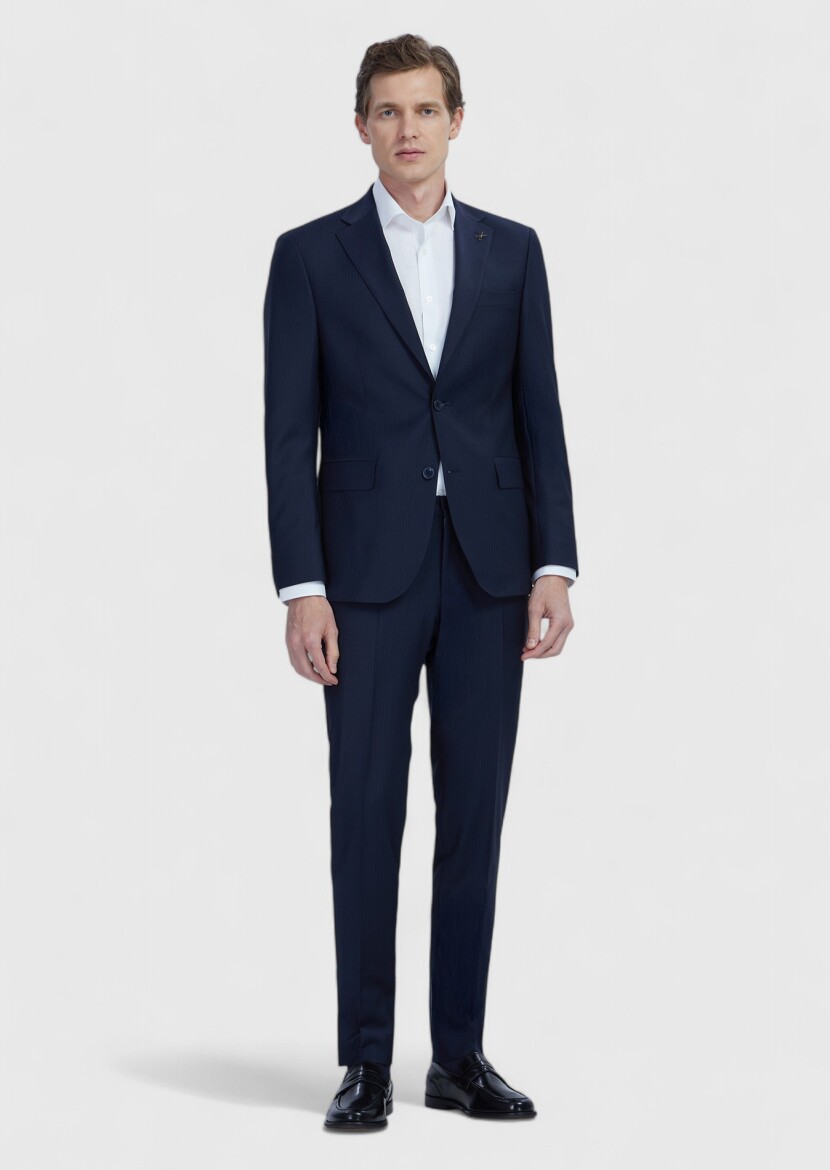 Lacivert Mikro Modern Fit Yün Karışımlı Takım Elbise - 2