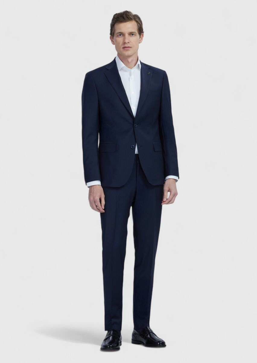 Lacivert Mikro Modern Fit Yün Karışımlı Takım Elbise - 2