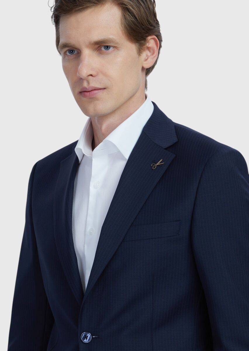 Lacivert Mikro Modern Fit Yün Karışımlı Takım Elbise - 3