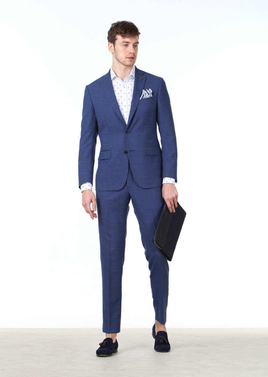 Lacivert Mikro Zeroweight Slim Fit %100 Yün Takım Elbise - 1