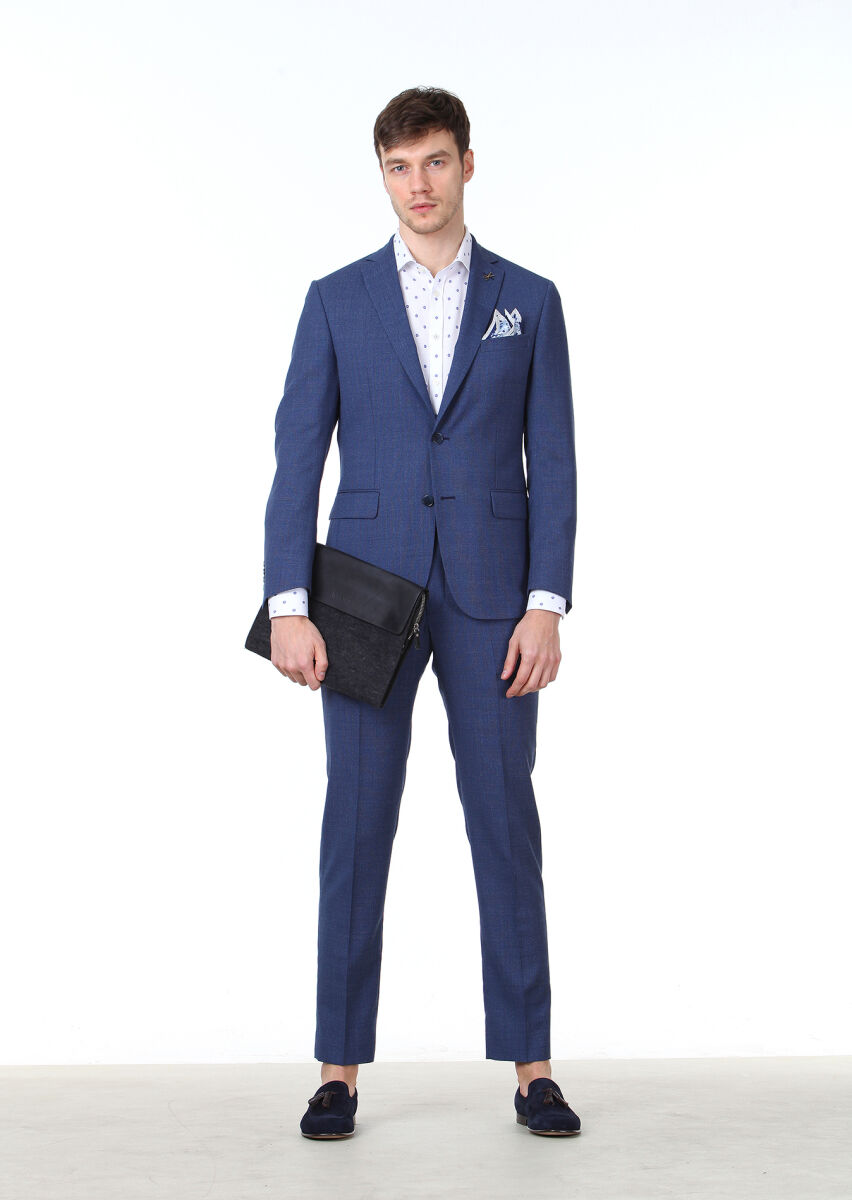 Lacivert Mikro Zeroweight Slim Fit %100 Yün Takım Elbise - 2