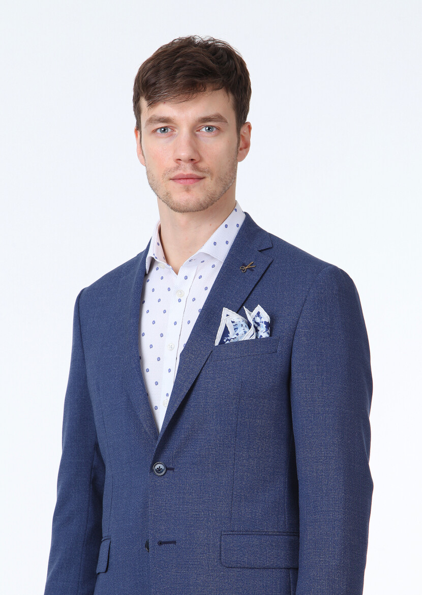Lacivert Mikro Zeroweight Slim Fit %100 Yün Takım Elbise - 3