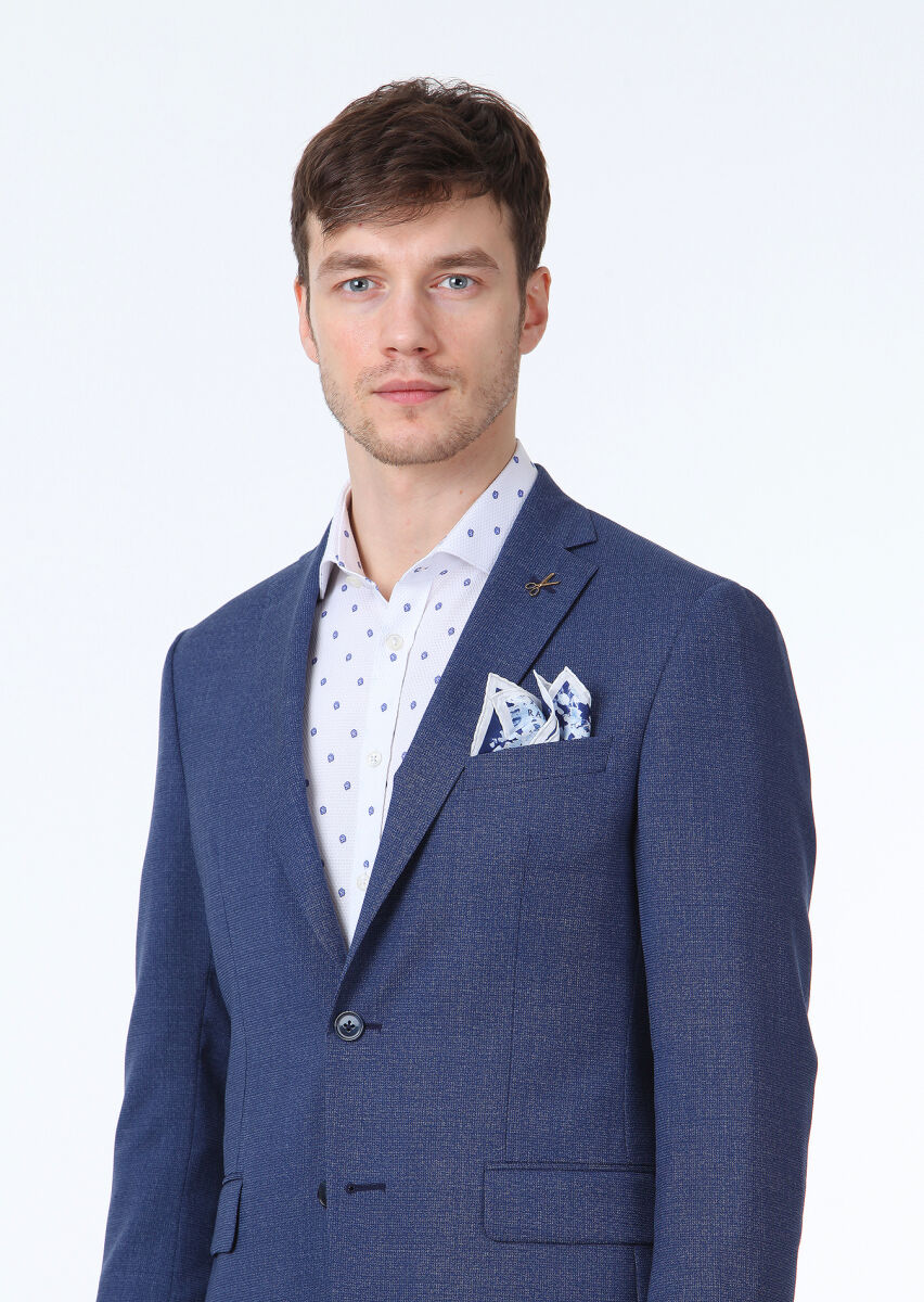 Lacivert Mikro Zeroweight Slim Fit %100 Yün Takım Elbise - 3