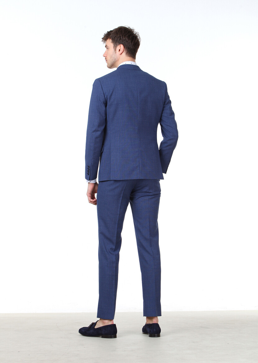 Lacivert Mikro Zeroweight Slim Fit %100 Yün Takım Elbise - 4