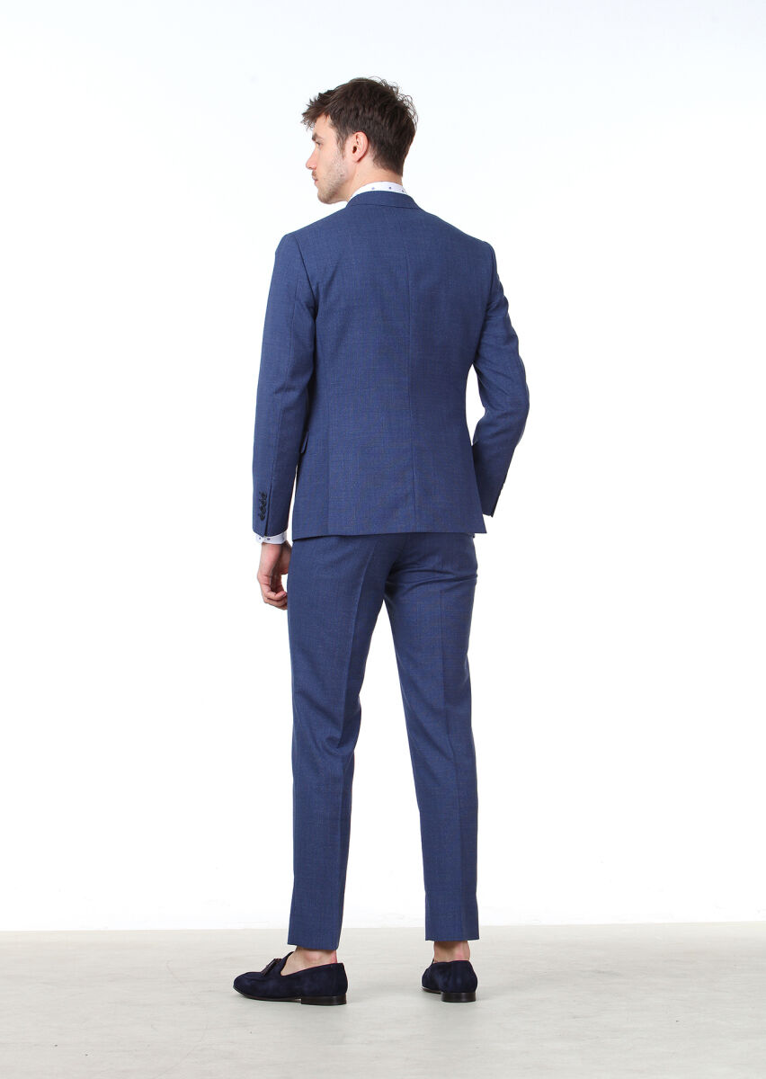 Lacivert Mikro Zeroweight Slim Fit %100 Yün Takım Elbise - 4