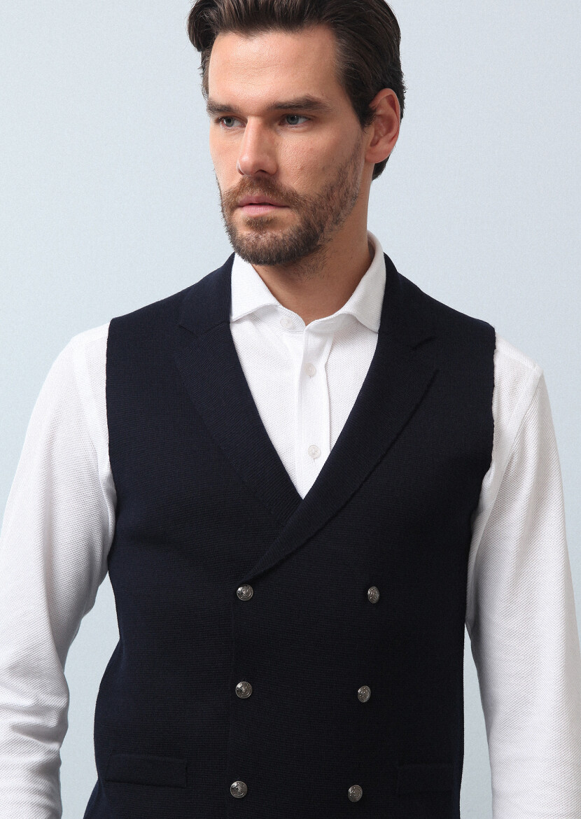 Lacivert Regular Fit Casual Örme Triko Yelek 