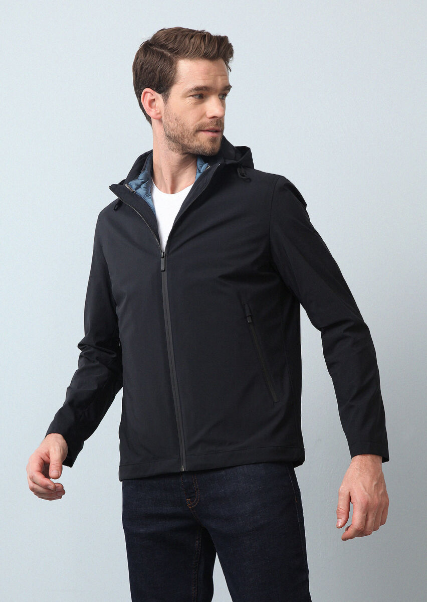 Lacivert Regular Fit Dik Yaka Casual Dokuma Mont - 1