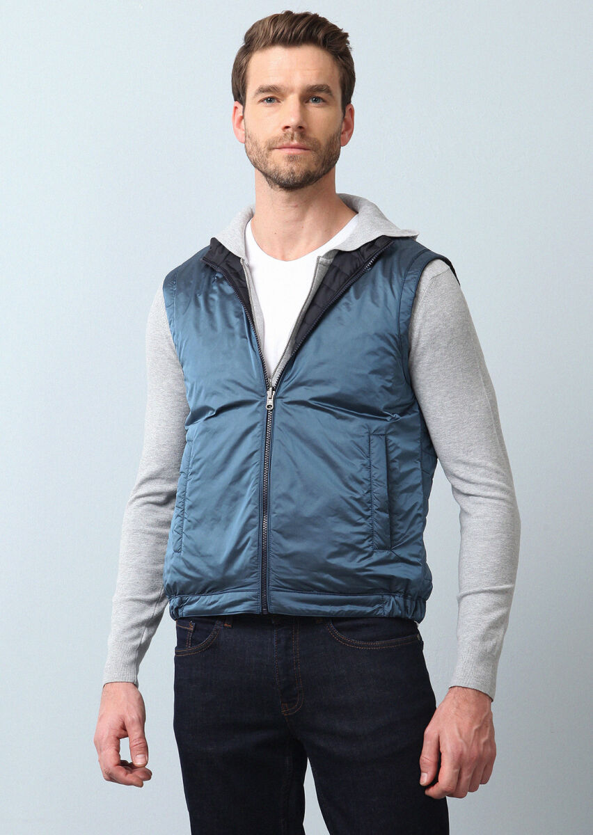 Lacivert Regular Fit Dik Yaka Casual Dokuma Mont - 2