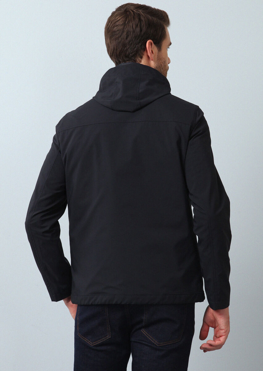 Lacivert Regular Fit Dik Yaka Casual Dokuma Mont - 4