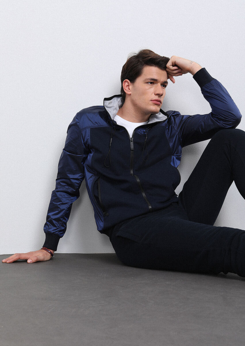 Lacivert Regular Fit Dik Yaka Casual Dokuma Mont - 2