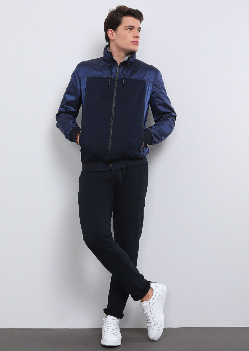 Lacivert Regular Fit Dik Yaka Casual Dokuma Mont - 3