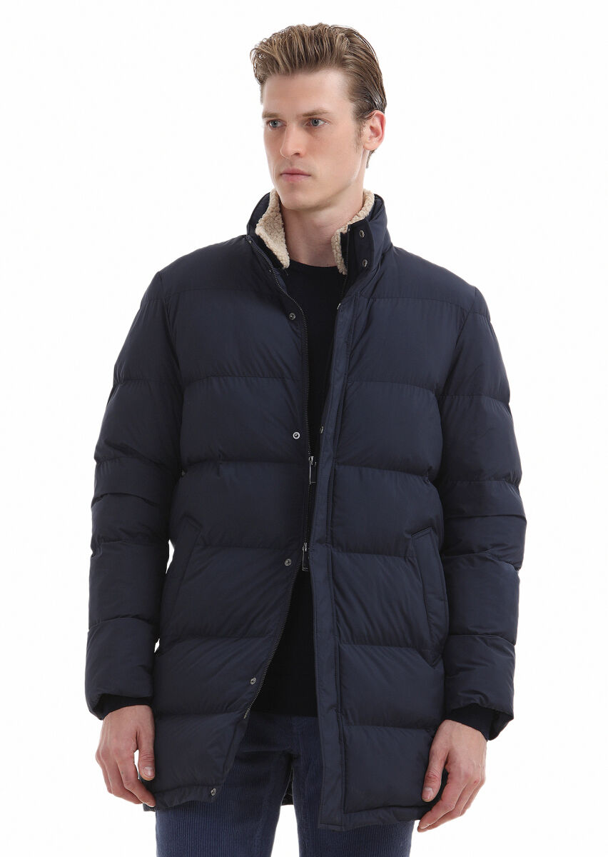 Lacivert Regular Fit Gömlek Yaka Casual Dokuma Kaban - 4