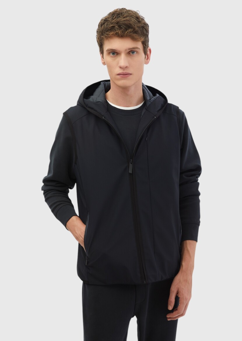 Lacivert Regular Fit Kapüşonlu Casual Dokuma Spor Yelek - RAMSEY