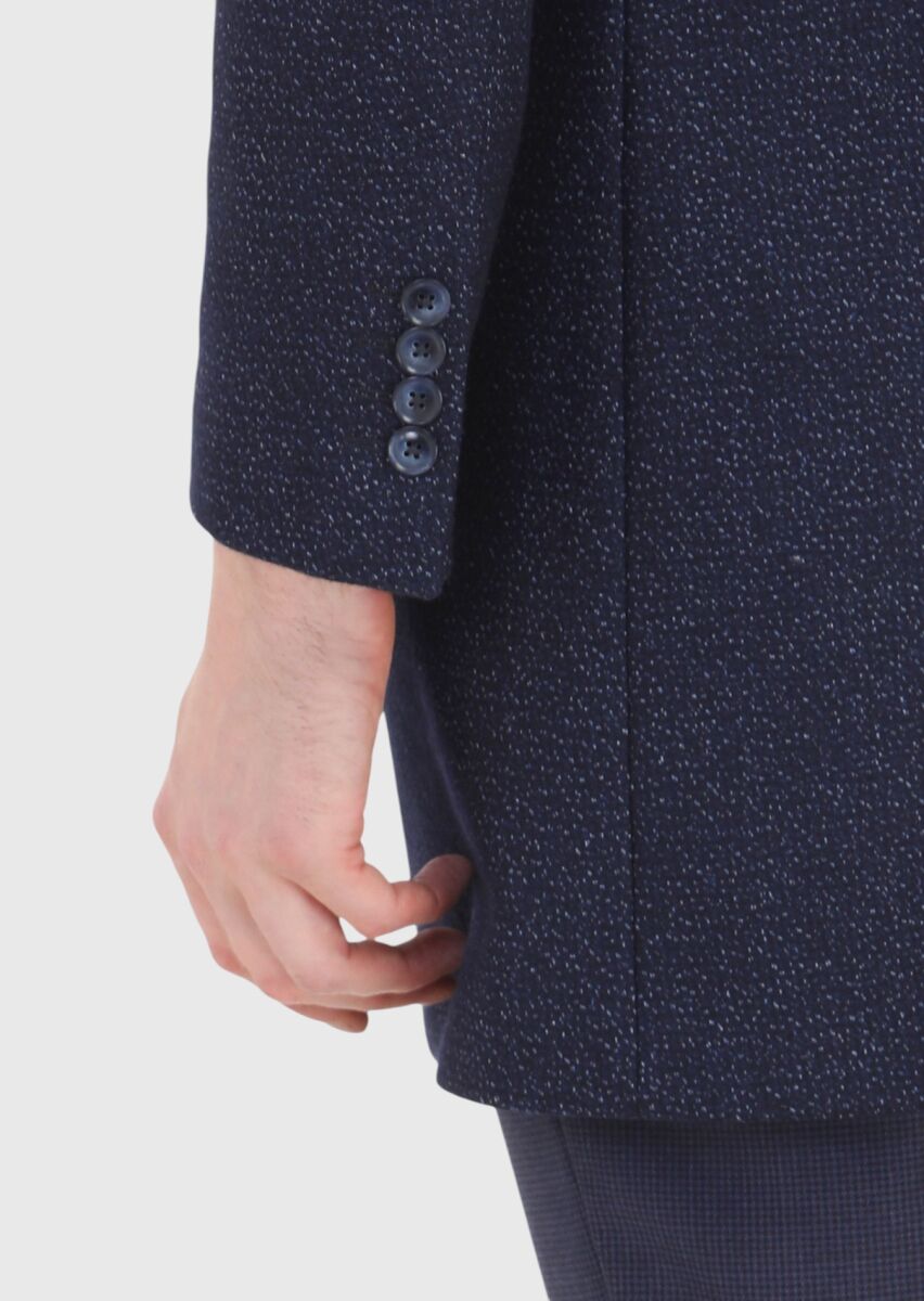 Lacivert Regular Fit Kelebek Yaka Klasik Dokuma Palto - 4